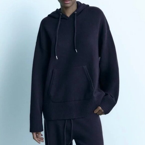 Zara Matching Set, Hoodie Sweater, Jogger Pants, Navy Blue, Knit - Picture 3 of 9